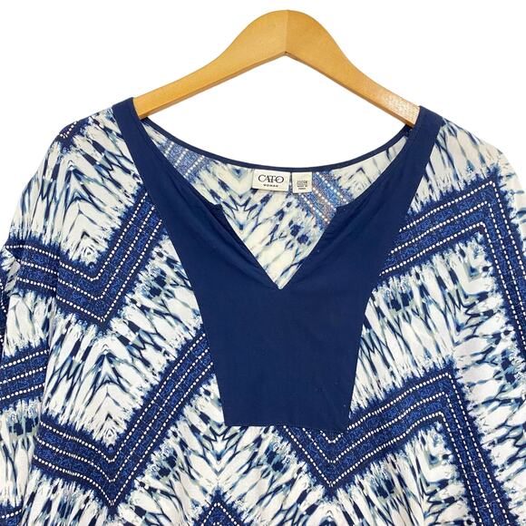 Cato Top Women's 22W - 24W Blue Chevron Hi-Lo Sheer Tunic Blouse Flowy - Picture 3 of 10